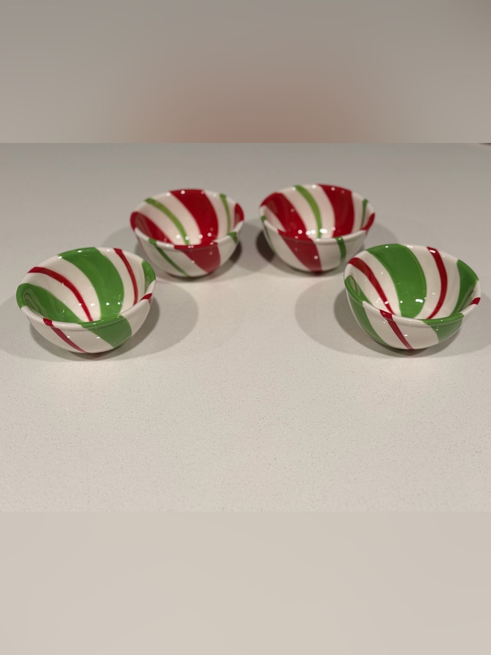 Pier 1 Red, Green & White Candy Stripe Mini Bowls